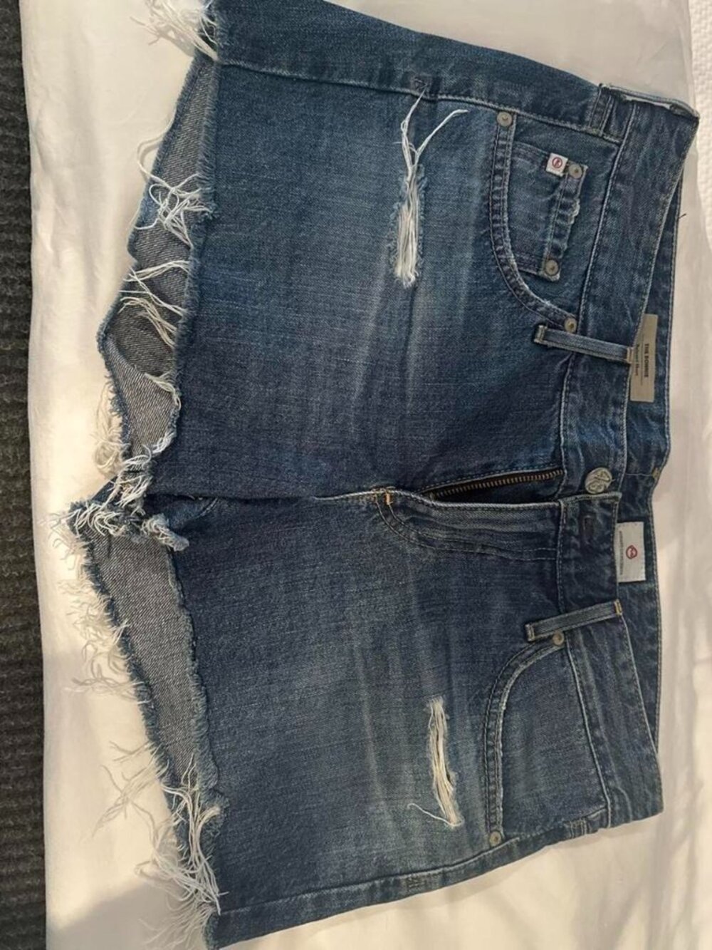 AG Jeans Navy Denim Shorts Size 28 Frayed Hem